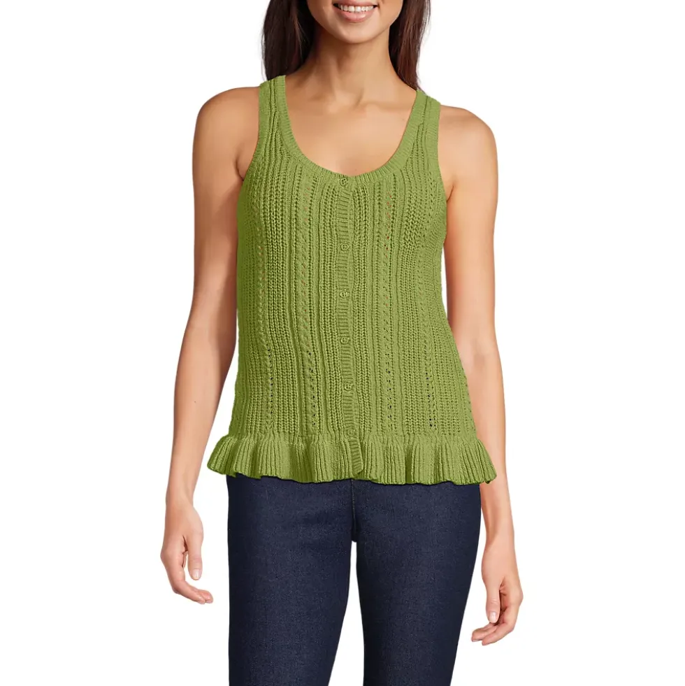 Women's Cotton Boucle Ruffle Hem Sleeveless Sweater