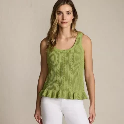 Women's Cotton Boucle Ruffle Hem Sleeveless Sweater
