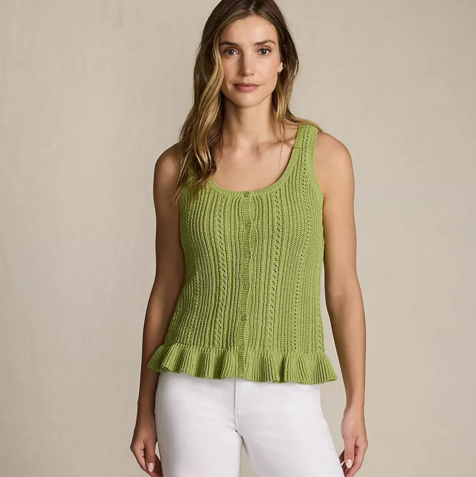 Women's Cotton Boucle Ruffle Hem Sleeveless Sweater