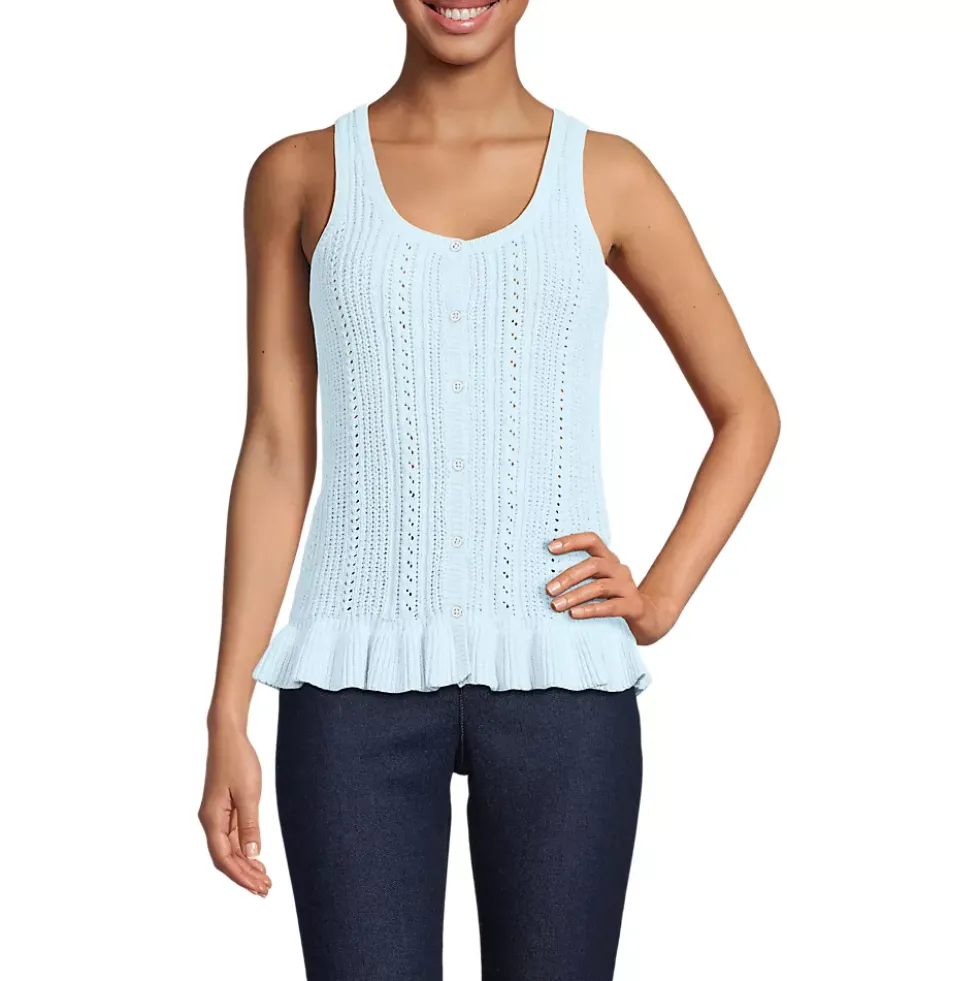 Women's Cotton Boucle Ruffle Hem Sleeveless Sweater