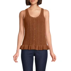 Women's Cotton Boucle Ruffle Hem Sleeveless Sweater