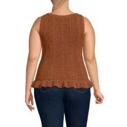 Women's Cotton Boucle Ruffle Hem Sleeveless Sweater