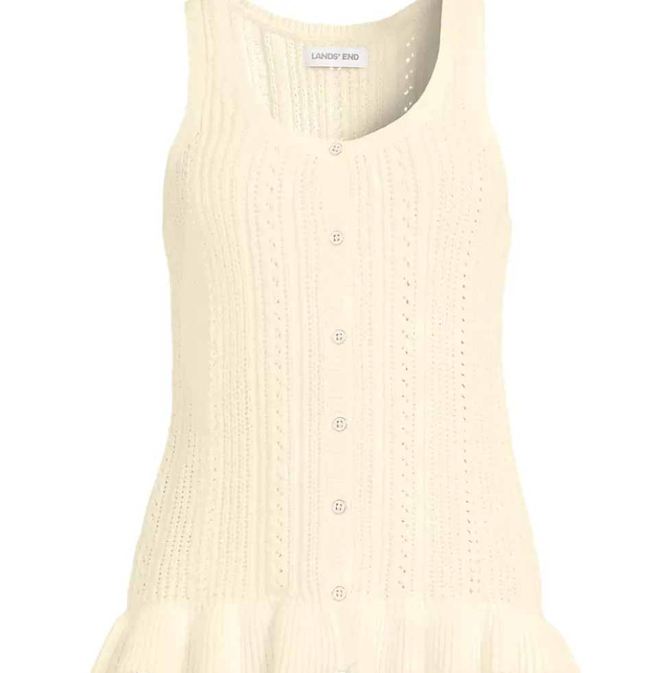 Women's Cotton Boucle Ruffle Hem Sleeveless Sweater