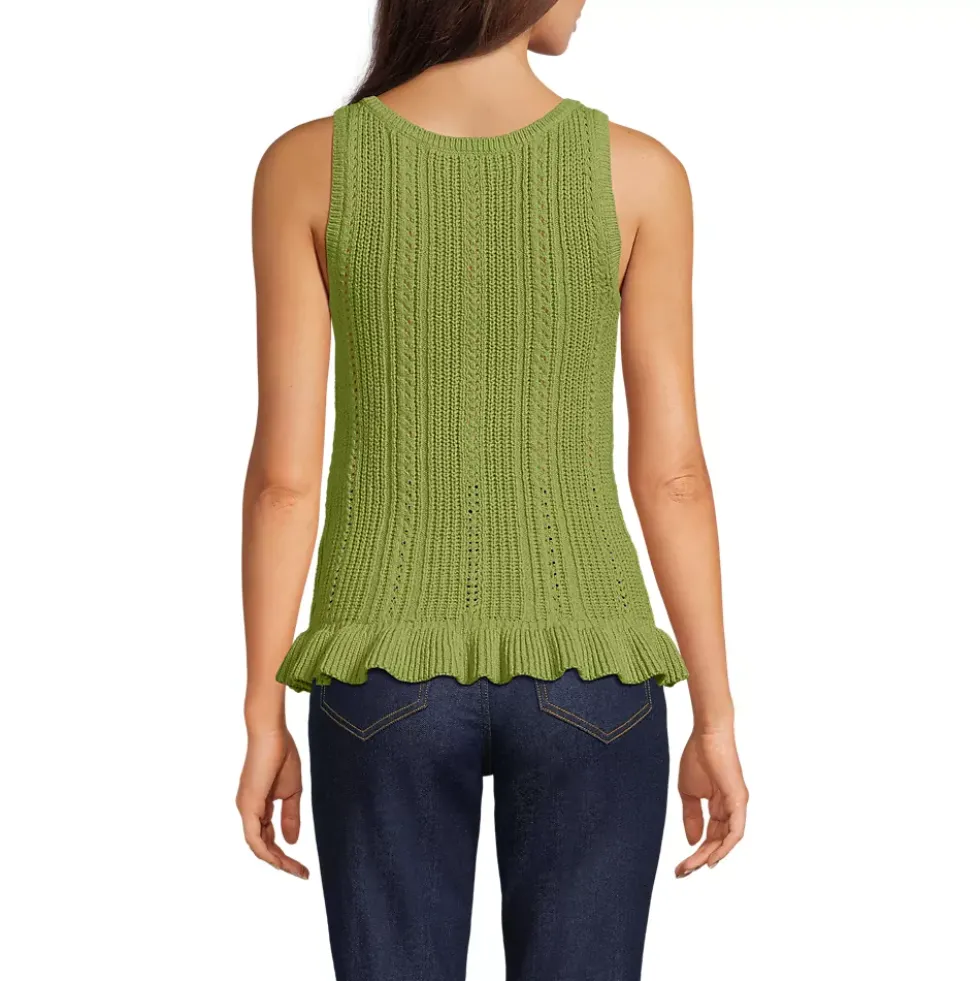 Women's Cotton Boucle Ruffle Hem Sleeveless Sweater