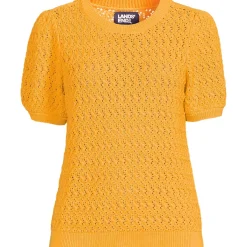 Women's Cotton Cable Puff Sleeve Crew Neck Sweater