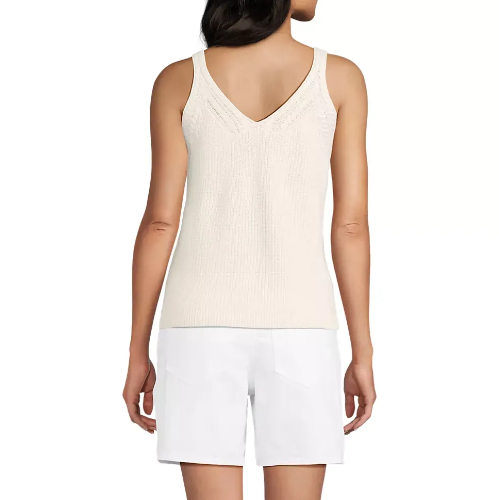 Women's Cotton Cable Vneck Tank Sweater