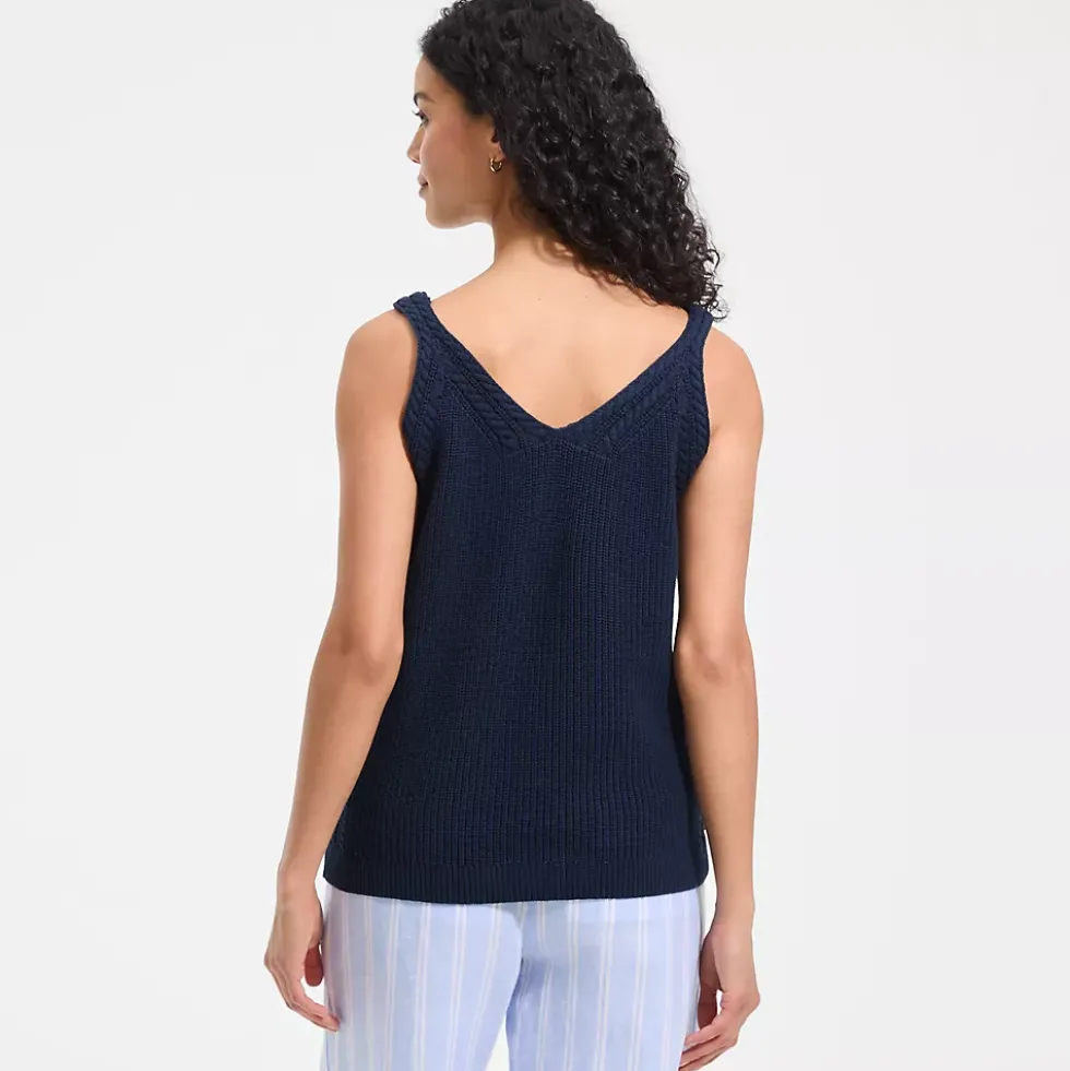 Women's Cotton Cable Vneck Tank Sweater