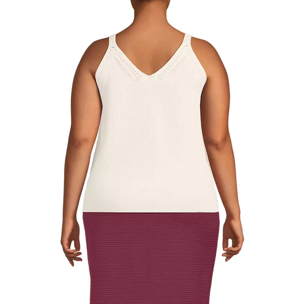 Women's Cotton Cable Vneck Tank Sweater