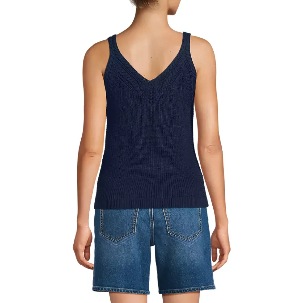 Women's Cotton Cable Vneck Tank Sweater