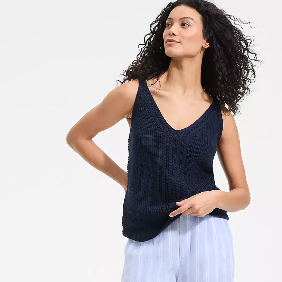 Women's Cotton Cable Vneck Tank Sweater