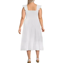 Women's Cotton Dobby Smocked Dress with Ruffle Straps