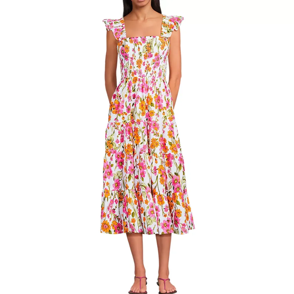 Women's Cotton Dobby Smocked Dress with Ruffle Straps