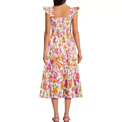 Women's Cotton Dobby Smocked Dress with Ruffle Straps