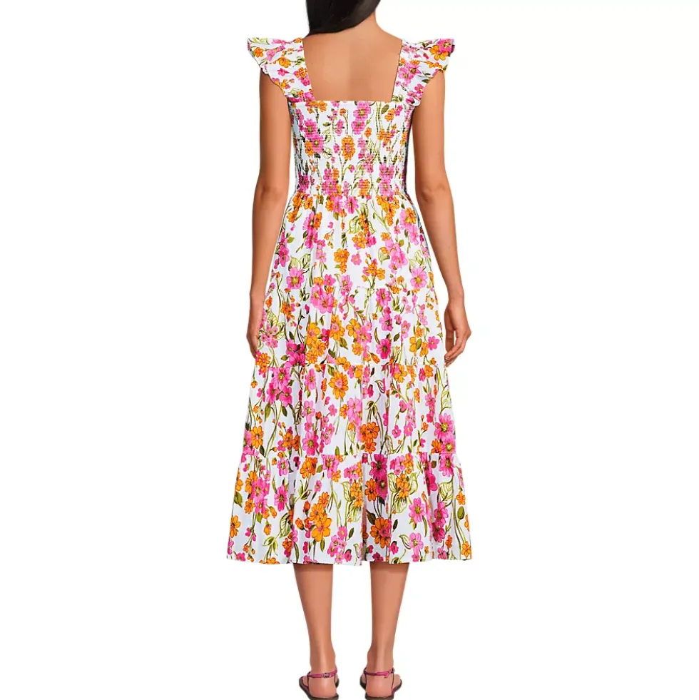 Women's Cotton Dobby Smocked Dress with Ruffle Straps