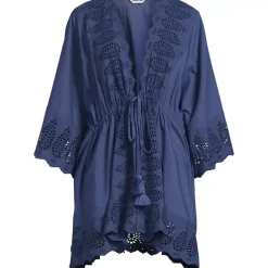 Women's Cotton Eyelet Tie Kimono Cover-Up