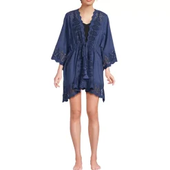 Women's Cotton Eyelet Tie Kimono Cover-Up