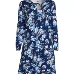 Women's Cotton Interlock Long Sleeve Above the Knee Nightgown
