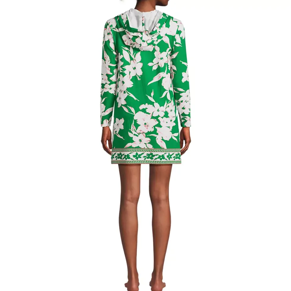 Women's Cotton Jersey Long Sleeve Hooded Swim Cover-up Dress