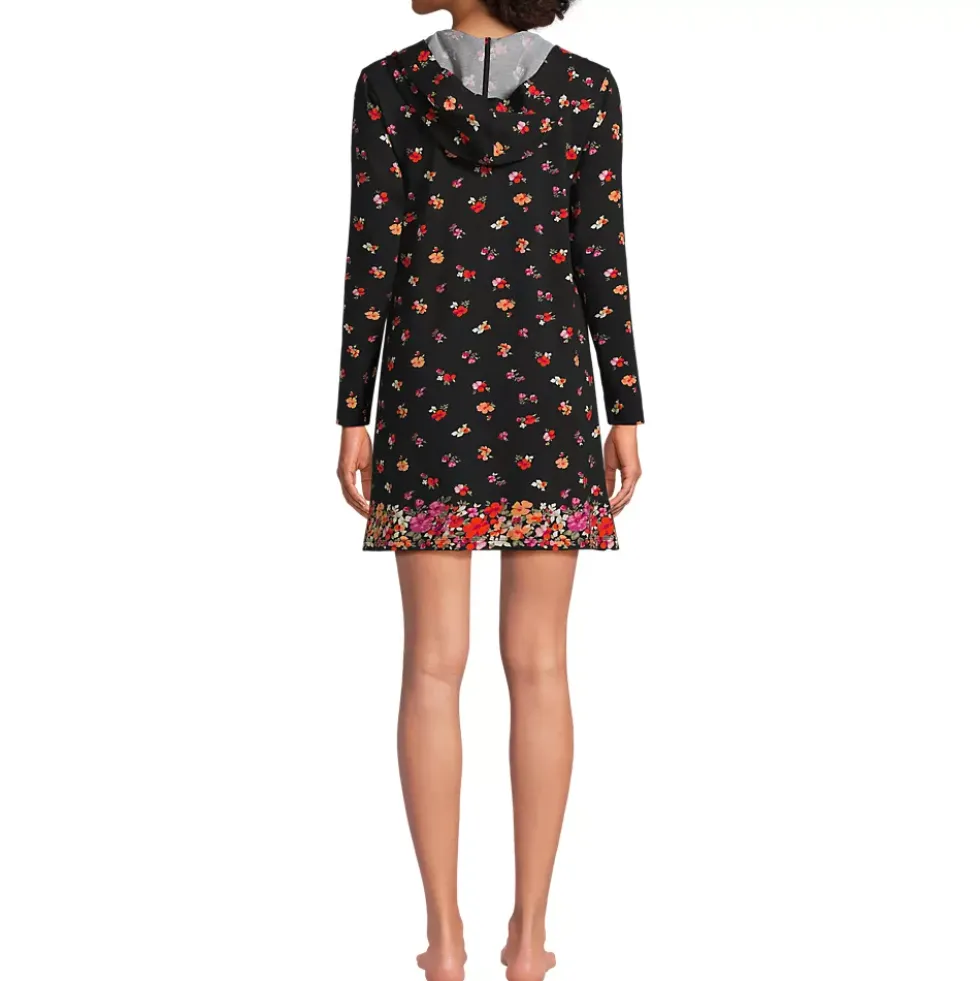 Women's Cotton Jersey Long Sleeve Hooded Swim Cover-up Dress