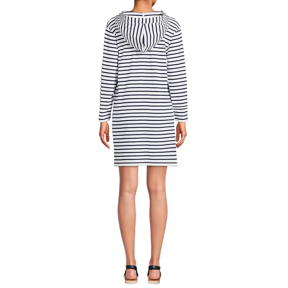 Women's Cotton Jersey Long Sleeve Hooded Swim Cover-up Dress