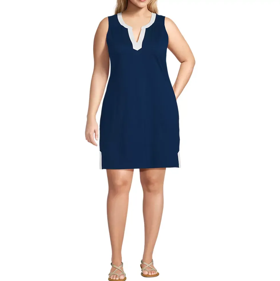 Women's Cotton Jersey Notch Neck Dress
