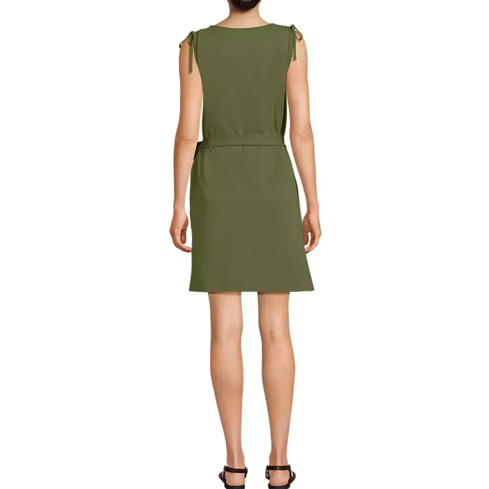 Women's Cotton Jersey Shoulder Tie Belted Mini Dress