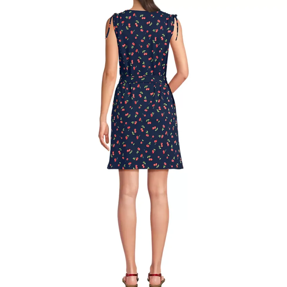 Women's Cotton Jersey Shoulder Tie Belted Mini Dress