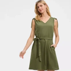 Women's Cotton Jersey Shoulder Tie Belted Mini Dress