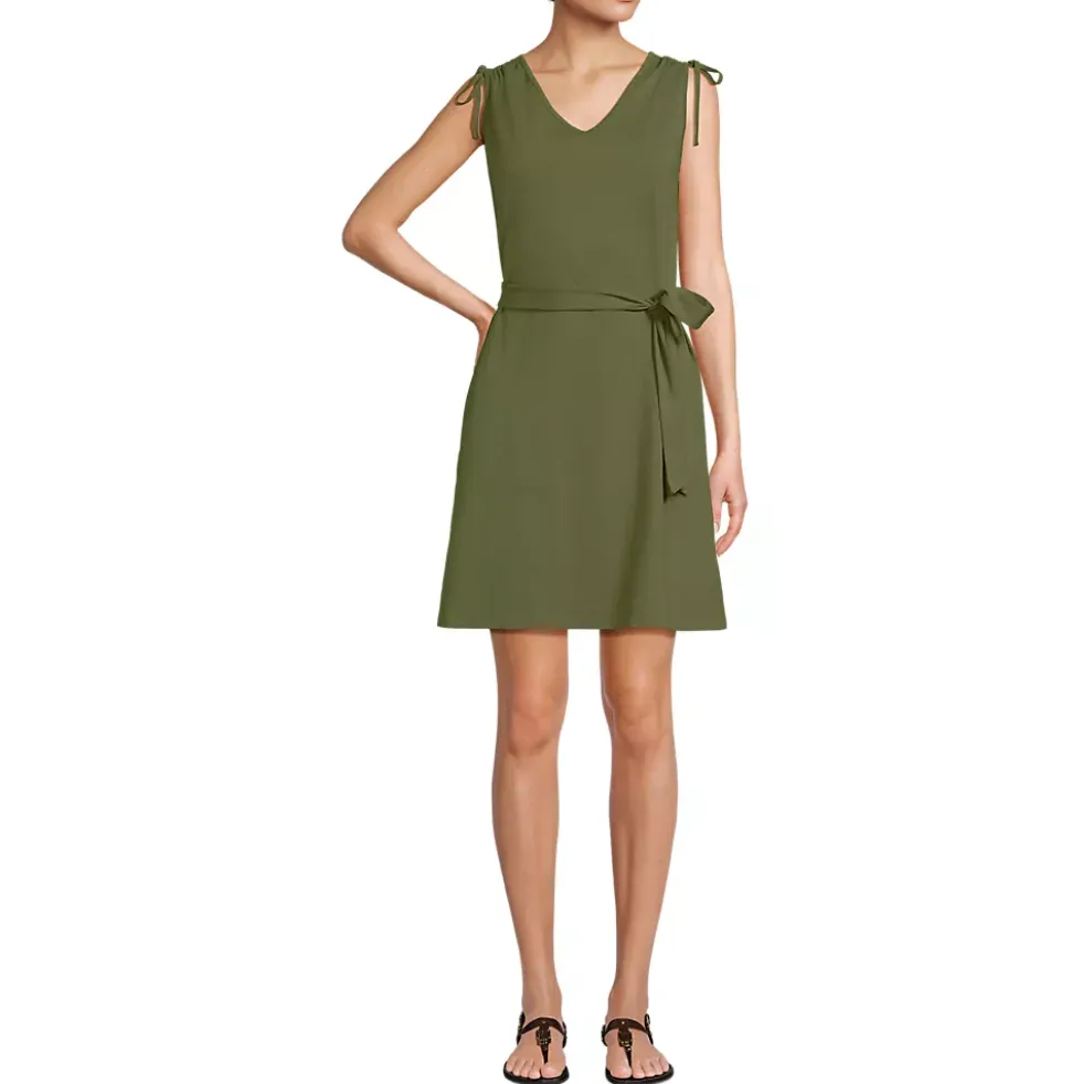 Women's Cotton Jersey Shoulder Tie Belted Mini Dress