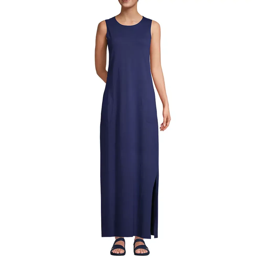 Women's Cotton Jersey Sleeveless Swim Cover-up Maxi Dress