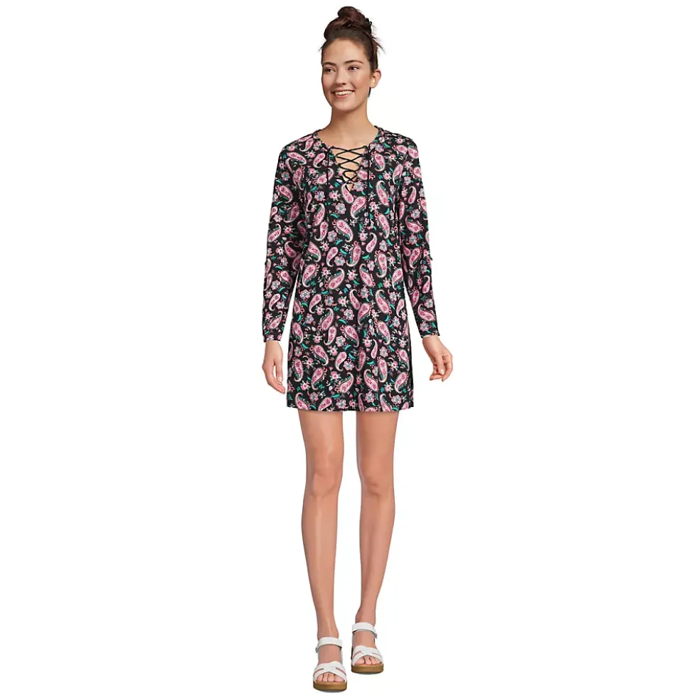 Women's Cotton Jersey V-neck Tunic Swim Cover-up Shirtdress