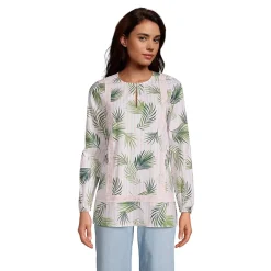 Women's Cotton Long Sleeve Split Neck Tunic Top