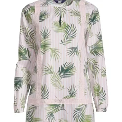 Women's Cotton Long Sleeve Split Neck Tunic Top