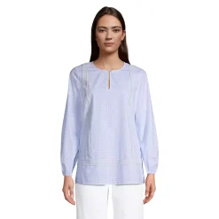 Women's Cotton Long Sleeve Split Neck Tunic Top