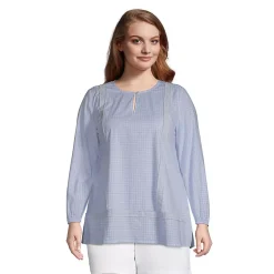 Women's Cotton Long Sleeve Split Neck Tunic Top