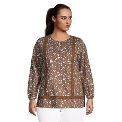 Women's Cotton Long Sleeve Split Neck Tunic Top