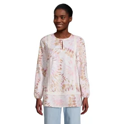 Women's Cotton Long Sleeve Split Neck Tunic Top