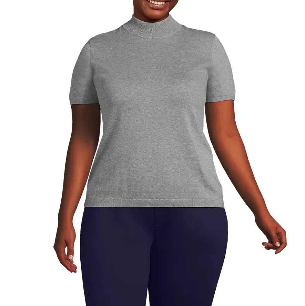 Women's Cotton Modal Half Sleeve Mock Neck Pullover Sweater