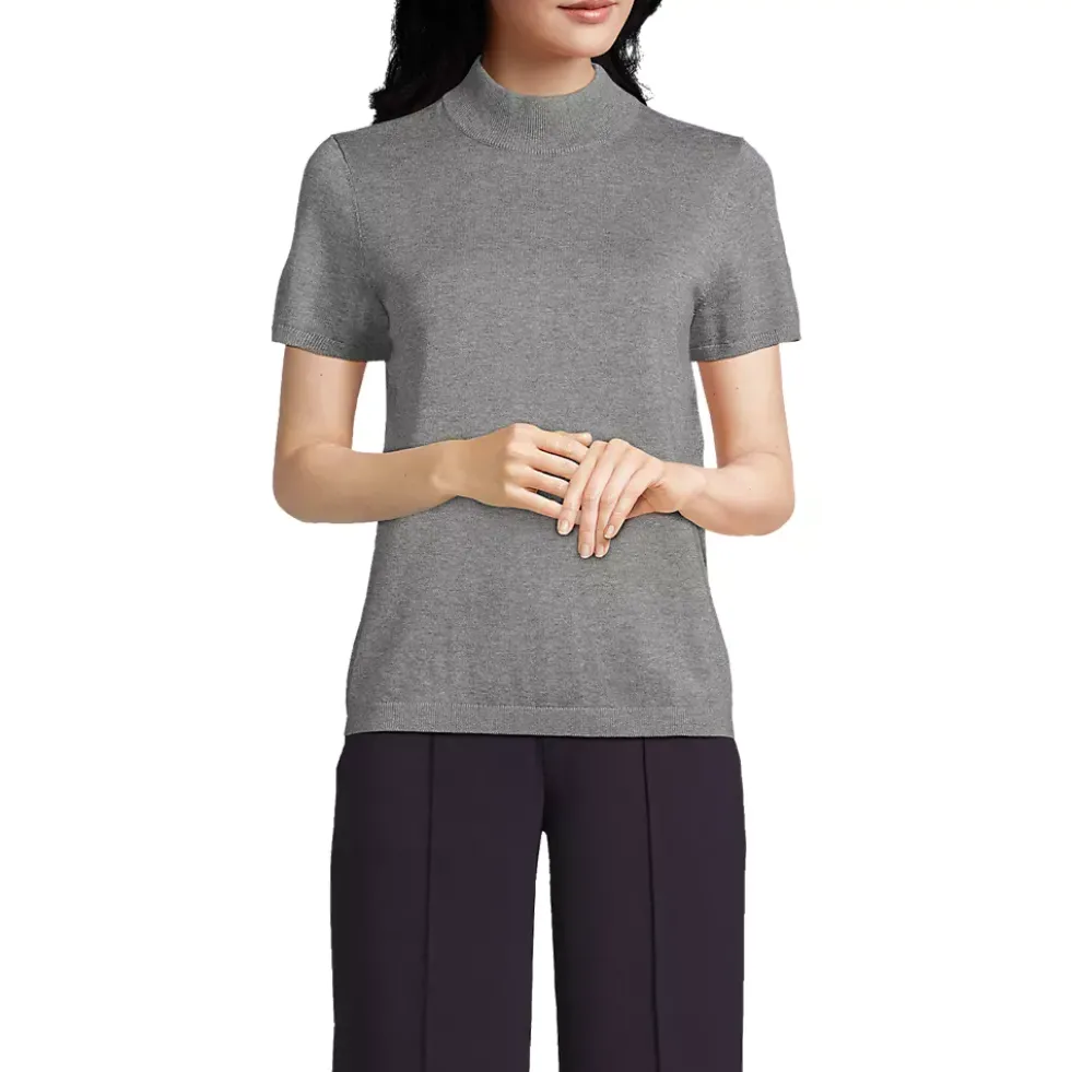 Women's Cotton Modal Half Sleeve Mock Neck Pullover Sweater