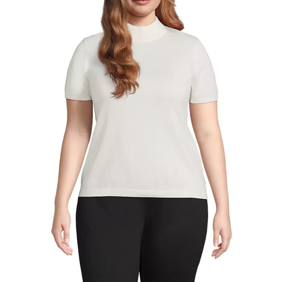 Women's Cotton Modal Half Sleeve Mock Neck Pullover Sweater