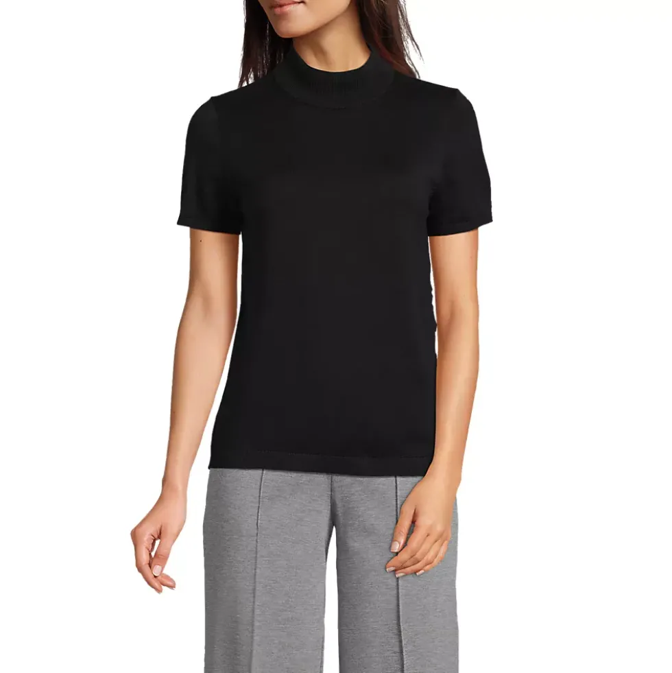 Women's Cotton Modal Half Sleeve Mock Neck Pullover Sweater