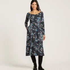 Women's Cotton Modal Off Shoulder Midi Dress