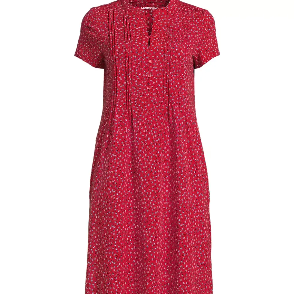 Women's Cotton Modal Pintuck Short Sleeve Dress