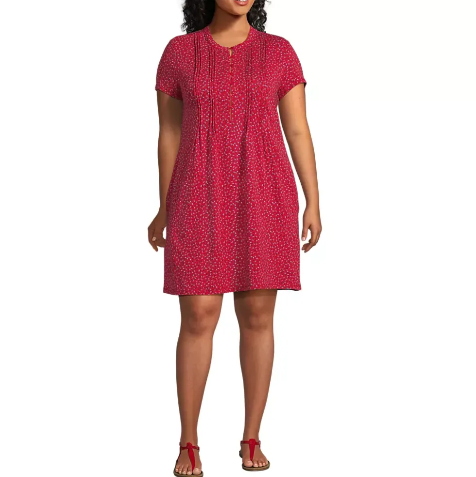 Women's Cotton Modal Pintuck Short Sleeve Dress
