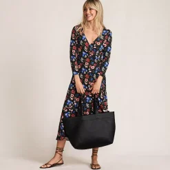 Women's Cotton Modal 3/4 Sleeve Vneck Wrap Dress