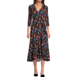 Women's Cotton Modal 3/4 Sleeve Vneck Wrap Dress