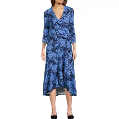 Women's Cotton Modal 3/4 Sleeve Vneck Wrap Dress