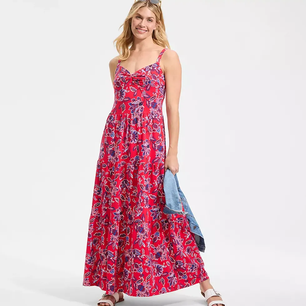 Women's Cotton Modal Twist Front Tiered Maxi Dress