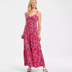 Women's Cotton Modal Twist Front Tiered Maxi Dress
