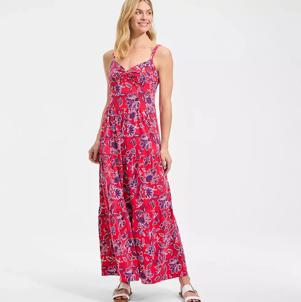 Women's Cotton Modal Twist Front Tiered Maxi Dress